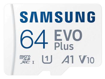خرید بدون واسطه کارت حافظه MicroSDXC سامسونگ مدل Samsung EVO Plus UHS-I U1 A1 V10 ظرفیت 64 گیگابایت با گارانتی گروه ام آی تی